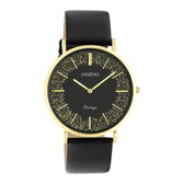 OOZOO Vintage series - Gouden horloge met zwarte leren band - C20185 - Ø40
