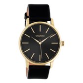 OOZOO Timepieces - Gouden horloge met zwarte leren band - C10839 - Ø40