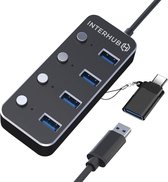 USB Hub met 4 poorten – USB C Hub – USB Splitter - Docking Station Laptop – USB Hub 3.0 - Windows / IOS / PS4 - Interhub