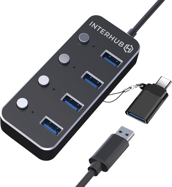 USB Hub met 4 poorten – USB C Hub – USB Splitter - Docking Station Laptop – USB Hub 3.0 - Windows / IOS / PS4 - Interhub