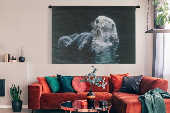 Tenture murale - Toile murale - Loutre d'Europe sur le dos - 180x120 cm - Tapisserie