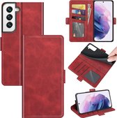 Samsung Galaxy S22 Hoesje - MobyDefend Luxe Wallet Book Case (Sluiting Zijkant) - Rood - GSM Hoesje - Telefoonhoesje Geschikt Voor Samsung Galaxy S22