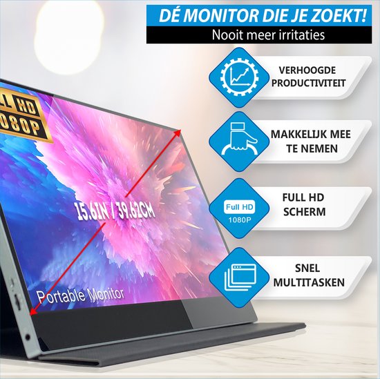 Draagbare monitor voor laptop Portable met Draadloze Muis 15.6