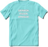 Drinken, pissen, opnieuw Bier T-Shirt | Unisex Kleding | Dames - Heren Feest shirt | Drank | Grappig Verjaardag Cadeau tekst | - Licht Blauw - XL