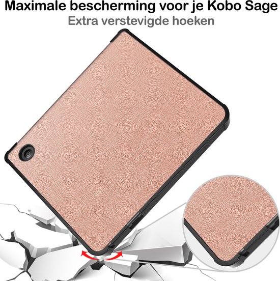 Hoesje Geschikt voor Kobo Libra 2 Hoesje Luxe Bescherm Case Trifold - Hoes Geschikt voor Kobo Libra 2 Hoes Book Cover - Rosé Goud van Hoesje  — afbeelding 4