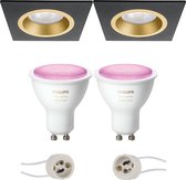 Primux Rodos Pro - Inbouw Vierkant - Mat Zwart/Goud - 93mm - Philips Hue - LED Spot Set GU10 - White and Color Ambiance - Bluetooth