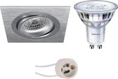 LED Spot Set - Luxino Borny Pro - GU10 Fitting - Inbouw Vierkant - Mat Zilver - Kantelbaar - 92mm - Philips - SceneSwitch 827 36D - 1.5W-5W - Warm Wit 2200K-2700K - Dimbaar