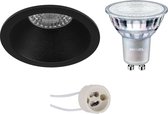 LED Spot Set - Pragmi Pollon Pro - GU10 Fitting - Inbouw Rond - Mat Zwart - Verdiept - Ø82mm - Philips - MASTER 927 36D VLE - 3.7W - Warm Wit 2200K-2700K - DimTone Dimbaar - BSE