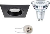 LED Spot Set - Pragmi Rodos Pro - GU10 Fitting - Inbouw Vierkant - Mat Zwart - 93mm - Philips - CorePro 830 36D - 4.6W - Warm Wit 3000K - BES LED