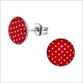Aramat jewels ® - Zweerknopjes stippels rood wit oorbellen chirurgisch staal 10mm