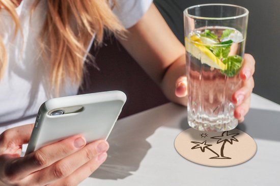 Dessous de Sous-verres - Rond - Palmier - Soleil - Pastel - 10x10 cm - 6 pièces