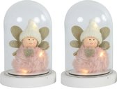 Viv! Home Luxuries Kerst Sneeuwbol met Engel - incl. led verlichting  - set van 2 - roze goud - 15cm Roze / Glas