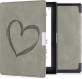 Housse kwmobile pour Kobo Aura Edition 1 - housse imitation cuir pour liseuse - design Brushed Hart - gris
