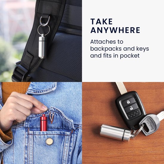 Porte-clés pour pilulier kwmobile 2 en noir / rouge - Boîte à médicaments pratique pour les déplacements - Pilulier en aluminium avec bouchon à vis