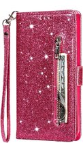 LuxeBass Hoesje geschikt voor Samsung Galaxy S21 Glitter Bookcase met rits - hoesje - portemonneehoesje - Roze - telefoonhoes - gsm hoes - telefoonhoesjes
