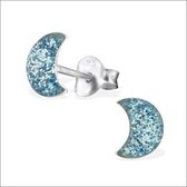 Aramat jewels ® - 925 sterling zilveren oorbellen maan glitter blauw
