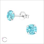 Aramat jewels ® - 925 sterling zilveren oorsteker rond licht turquoise swarovski elements kristal 5mm