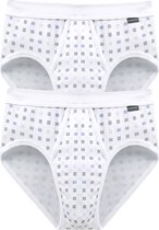 SCHIESSER Cotton Essentials sportslips (2-pack) - Feinribb met gulp - wit geblokt - Maat: XXL