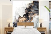 Behang - Fotobehang Marmer - Zwart - Wit - Goud - Luxe - Abstract - Breedte 190 cm x hoogte 260 cm