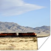 Poster Een rode trein in de woestijn - 100x100 cm XXL