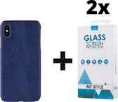 Backcover Slangenprint Fashion Hoesje iPhone X Blauw - 2x Gratis Screen Protector - Telefoonhoesje - Smartphonehoesje