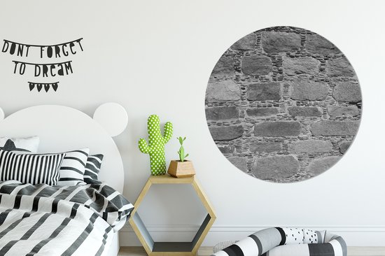 WallCircle - Cercle Mural - Cercle Mural - Mur - Pierre - Antique - Zwart - Wit - Aluminium - Dibond - 120x120 cm - Intérieur et Extérieur XXL
