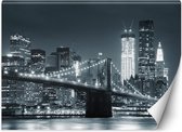 Trend24 - Behang - New York Brooklyn Bridge Zwart En Wit - Vliesbehang - Fotobehang - Behang Woonkamer - 200x140 cm - Incl. behanglijm