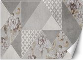 Trend24 - Behang - Bloemen Op Grijze Textuur - Behangpapier - Fotobehang 3D - Behang Woonkamer - 400x280 cm - Incl. behanglijm