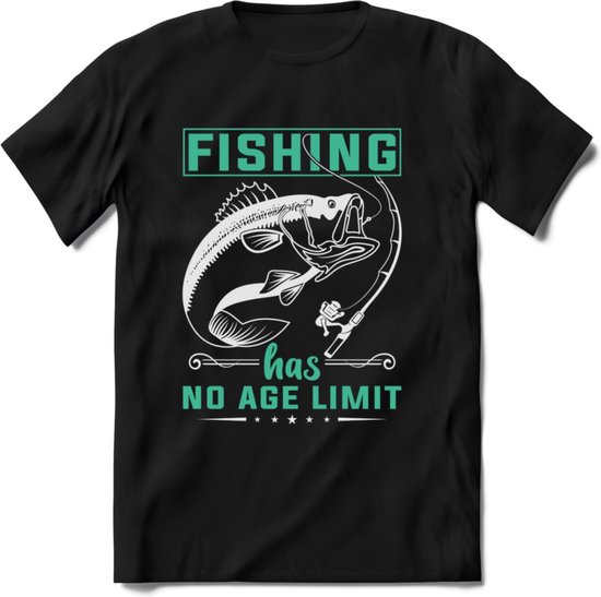 Fishing Has No Age Limit - Vissen T-Shirt | Aqua | Grappig Verjaardag Vis Hobby Cadeau Shirt | Dames - Heren - Unisex | Tshirt Hengelsport Kleding Kado - Zwart - M