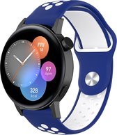 Siliconen Smartwatch bandje - Geschikt voor  Huawei Watch GT 3 42mm sport band - blauw/wit - 42mm - Strap-it Horlogeband / Polsband / Armband