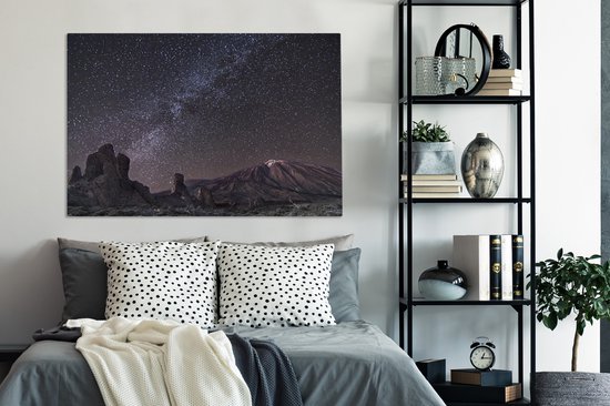 Tableau sur toile représentant le parc national du Teide avec des étoiles - 120 x 80 cm - Décoration murale