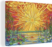 Canvas Schilderij Glas in lood - Illustratie - Zon - 120x90 cm - Wanddecoratie