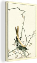 Canvas Schilderij Japanse illustratie van een vogel op een tak - 20x30 cm - Wanddecoratie