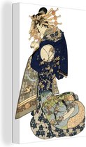 Canvas Schilderij Japanse illustratie van een vrouw in een kimono - 40x60 cm - Wanddecoratie