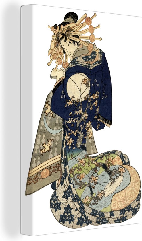 Tableau sur toile Dessin japonais d'une femme en kimono - 40x60 cm - Décoration murale Art