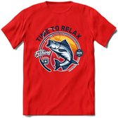Fishing - Vissen T-Shirt | Grappig Verjaardag Vis Hobby Cadeau Shirt | Dames - Heren - Unisex | Tshirt Hengelsport Kleding Kado - Rood - 3XL