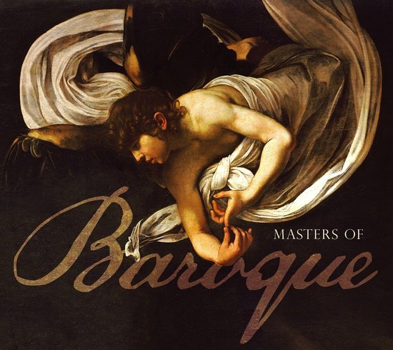 Een barok schilderij van een engel die naar beneden kijkt, met de tekst 'MASTERS OF Baroque'.