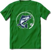 Fishing - Vissen T-Shirt | Grappig Verjaardag Vis Hobby Cadeau Shirt | Dames - Heren - Unisex | Tshirt Hengelsport Kleding Kado - Donker Groen - XXL