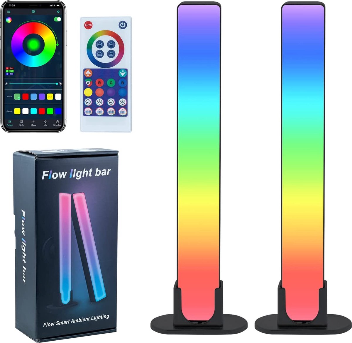 Barre Lumineuse LED RGB + Wit - 2 Pièces - USB C - 4 modes - Télécommande -  Lampe de