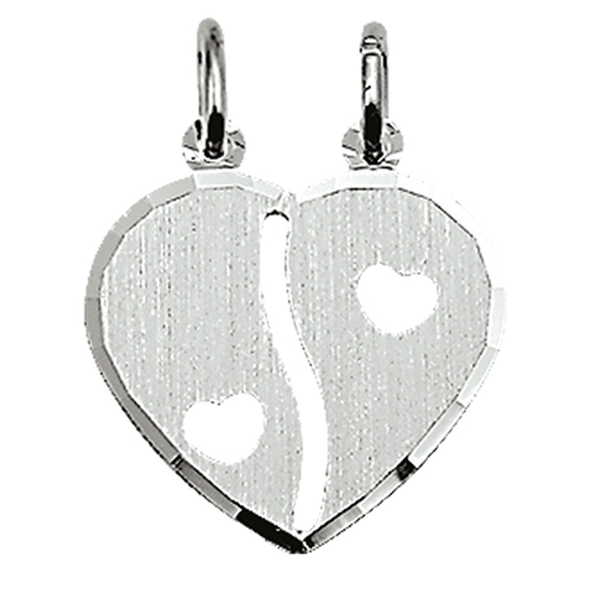 Vriendschapshartje® Breekhartje met hartjes mat gediamanteerd zilver - hart hanger - gepersonaliseerd breekhart - inclusief graveren