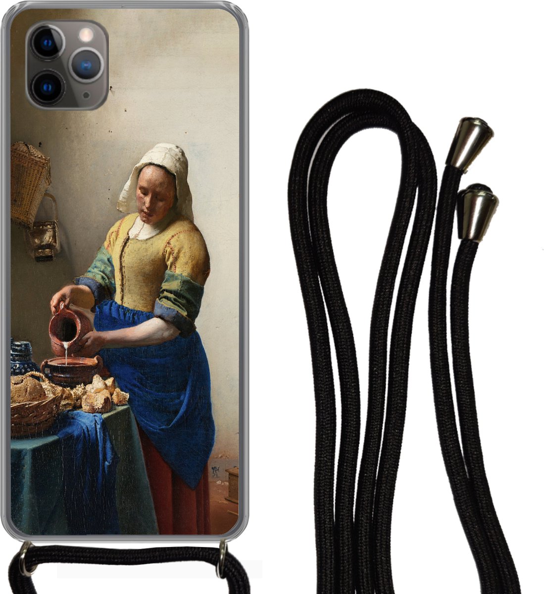 Telefoonkoord - Telefoonketting - Telefoonhoesje Geschikt voor iPhone 11 Pro - Het melkmeisje - Vermeer - Oude meesters - Siliconen - Crossbody - Telefoonhoesje met koord Telefoonhoesje