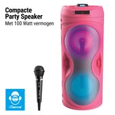 iDance TYPHOON101 Roze Party Speaker – Draagbare Bluetooth Speaker met Discolicht – 100 Watt – Met Microfoon en Afstandsbediening