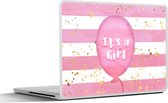 Laptop sticker - 13.3 inch - Tekst - Gender reveal - Roze - Goud - Quote - It's a Girl - Meisje - Zwanger - Geboorte - Spreuken