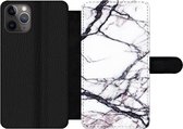Bookcase Geschikt voor iPhone 11 Pro telefoonhoesje - Marmer print - Wit - Steen - Met vakjes - Wallet case met magneetsluiting