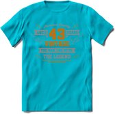 43 Jaar Legend T-Shirt | Goud - Zilver | Grappig Verjaardag Cadeau | Dames - Heren | - Blauw - XXL