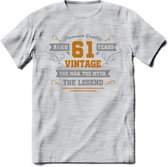 61 Jaar Legend T-Shirt | Goud - Zilver | Grappig Verjaardag Cadeau | Dames - Heren | - Licht Grijs - Gemaleerd - 3XL