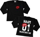 Shirt valentijn kind-valentijn cadeautje-eerste valentijn met naam kind-zwart-Maat 74
