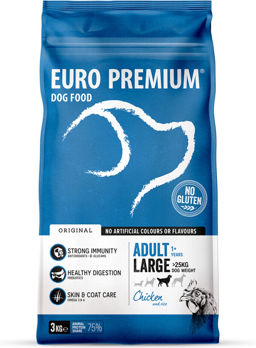 Euro Premium Euro-Premium Adult Large Kip - Rijst - 4 x 3 kg - Voordeelverpakking
