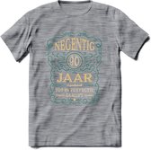 90 Jaar Legendarisch Gerijpt T-Shirt | Aqua - Ivoor | Grappig Verjaardag Cadeau | Dames - Heren | - Donker Grijs - Gemaleerd - L