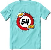 54 Jaar Hoera Verkeersbord T-Shirt | Grappig Verjaardag Cadeau | Dames - Heren | - Licht Blauw - XXL